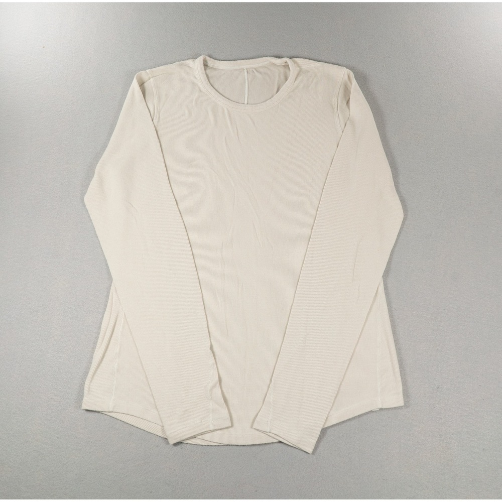 Lululemon Ribbed Knit Long Sleeve Top Cream Crew Neck‎ Curved Hem Size 6-8